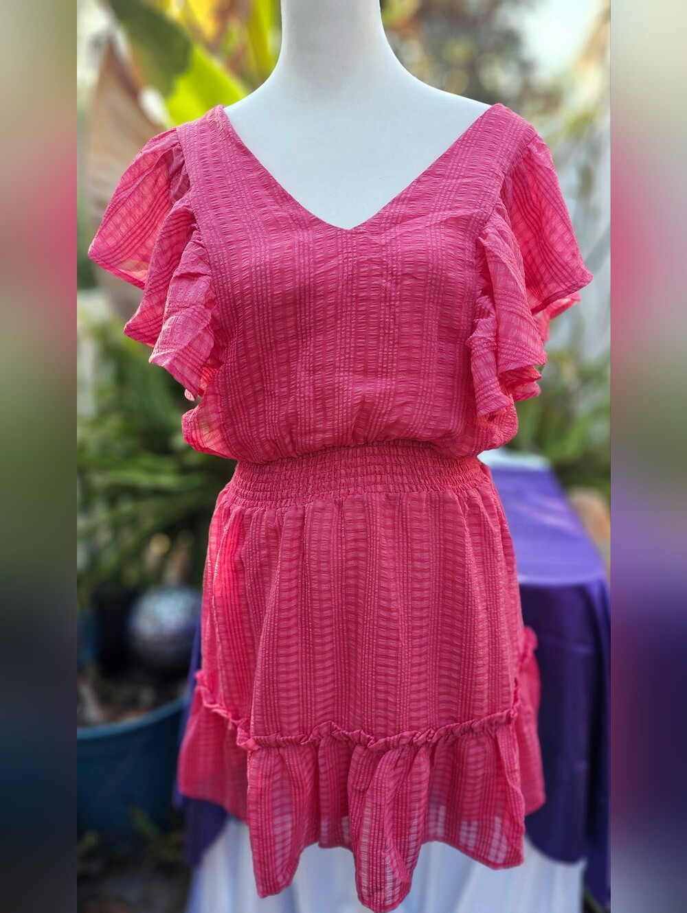 Love Collette Watermelon Pinky Red Ruffle Mini Dress S
